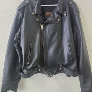 Antelope Black Leather Bomber Jacket with Gold Hardware